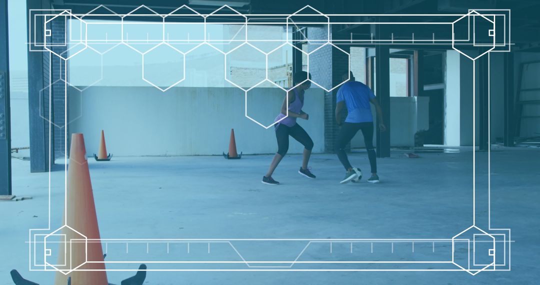 Mixed Gender Soccer Training with Futuristic Overlay Design