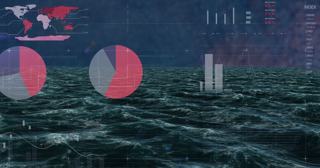 Financial Data Processing Concept Over Ocean Waves