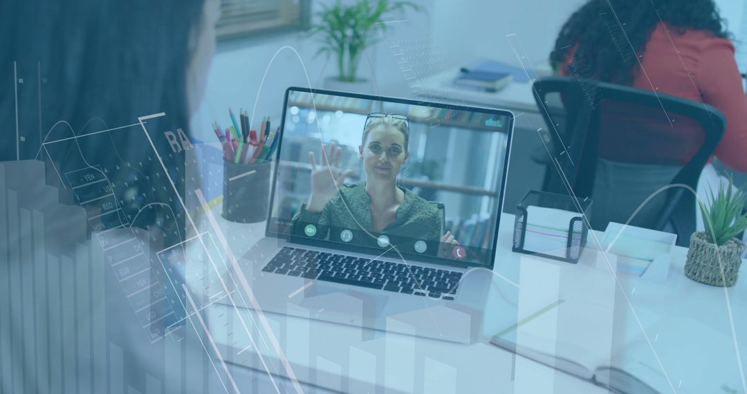 Remote Work Collaboration Through Video Call in Modern Office