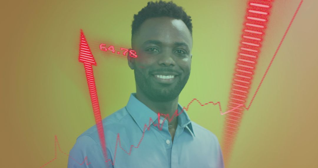 Smiling Businessman Amid Financial Data Visualization