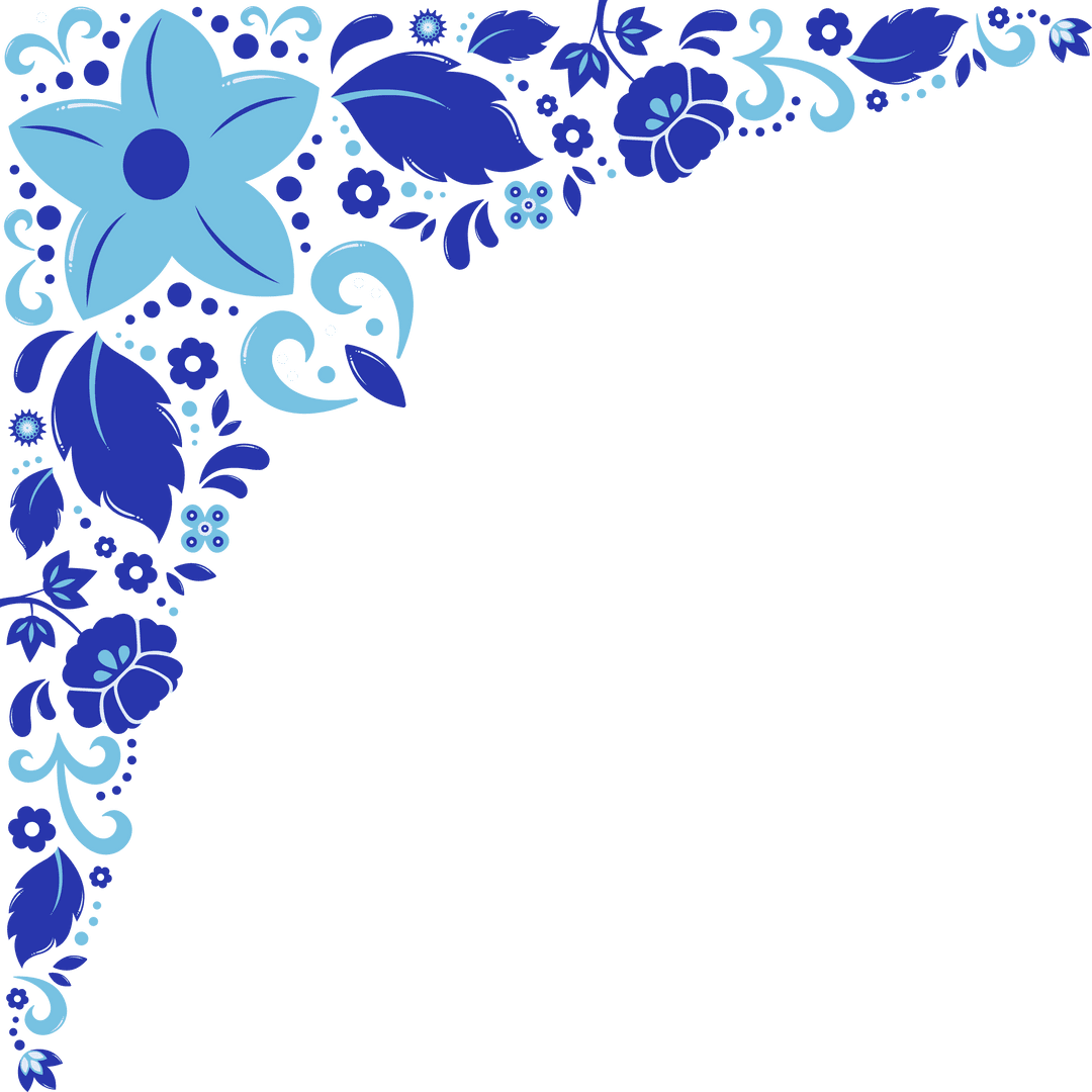 Intricate Blue Floral Border on Transparent Corner