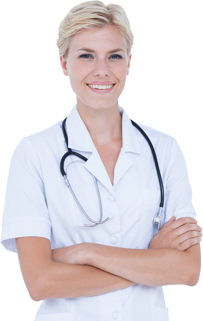 Transparent Portrait of Smiling Female Doctor with Stethoscope
