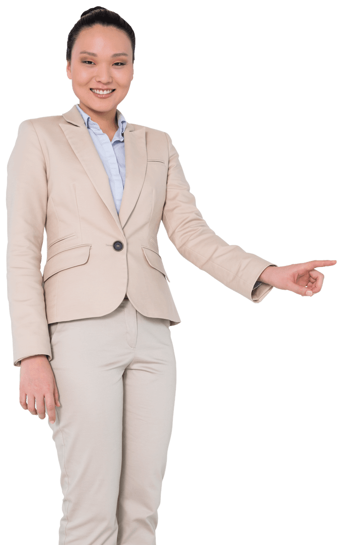 Transparent Image of Professional Asian Businesswoman Pointing with Confidence