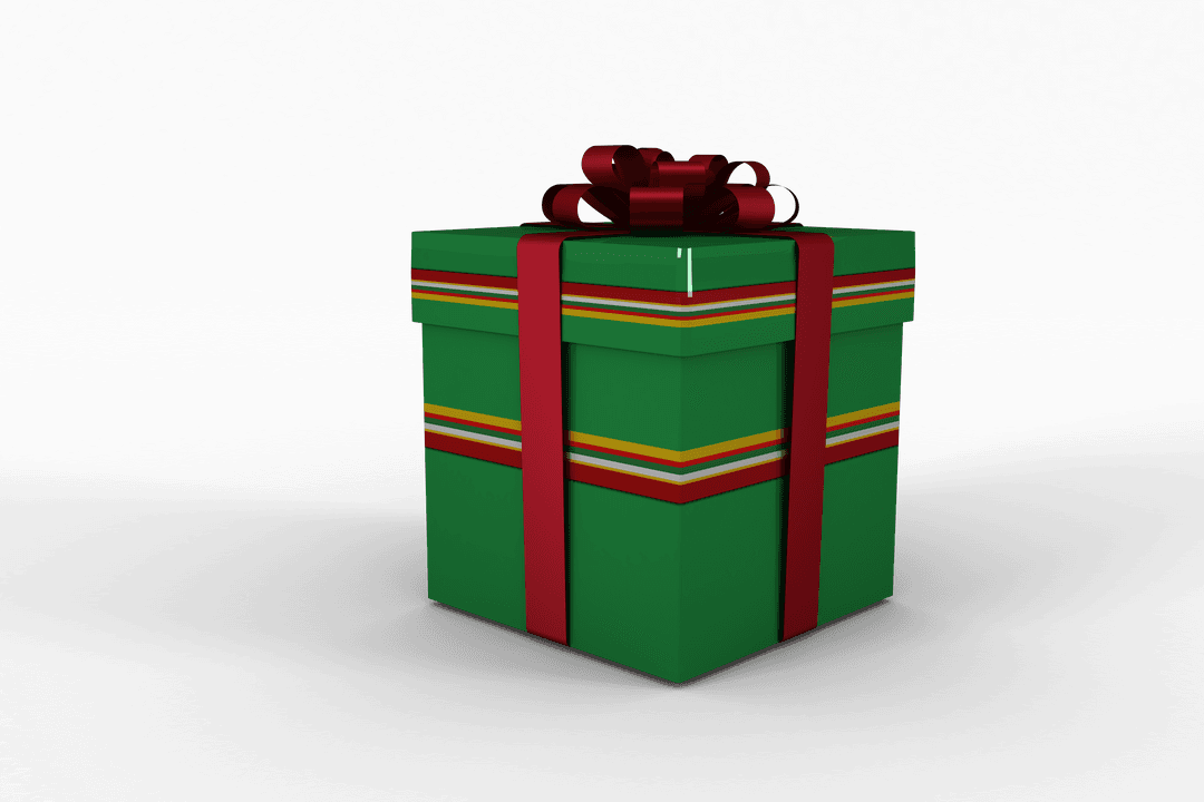 Transparent Holiday Gift Box with Red Ribbon and Green Wrap
