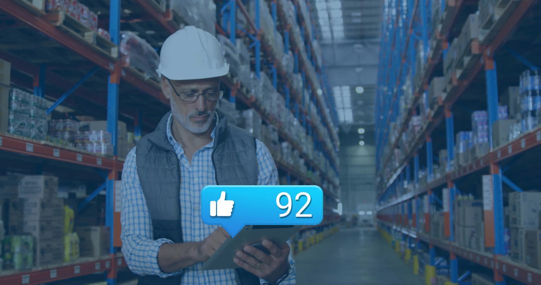 Warehouse Manager Reviewing Inventory on Tablet Digital Concept