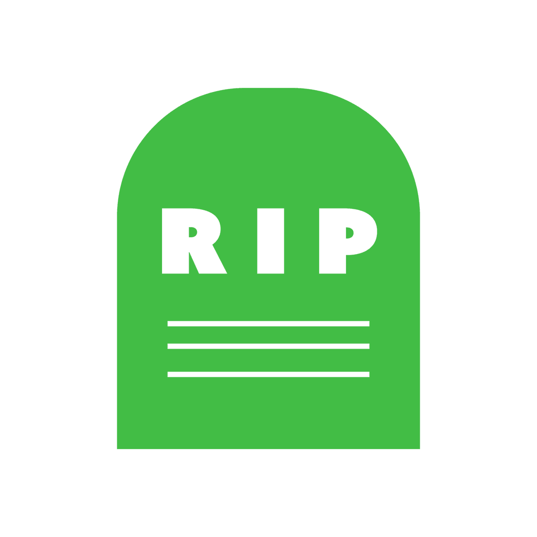 Green Tombstone Vector with RIP Text on Transparent Background