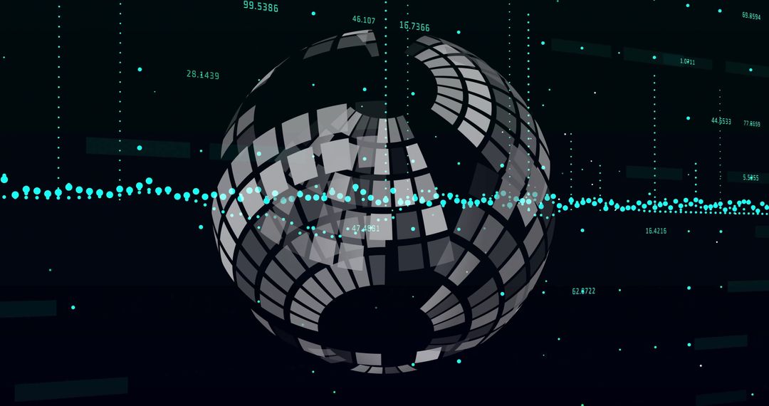 3D Rotating Sphere with Waveform in Futuristic Digital Space