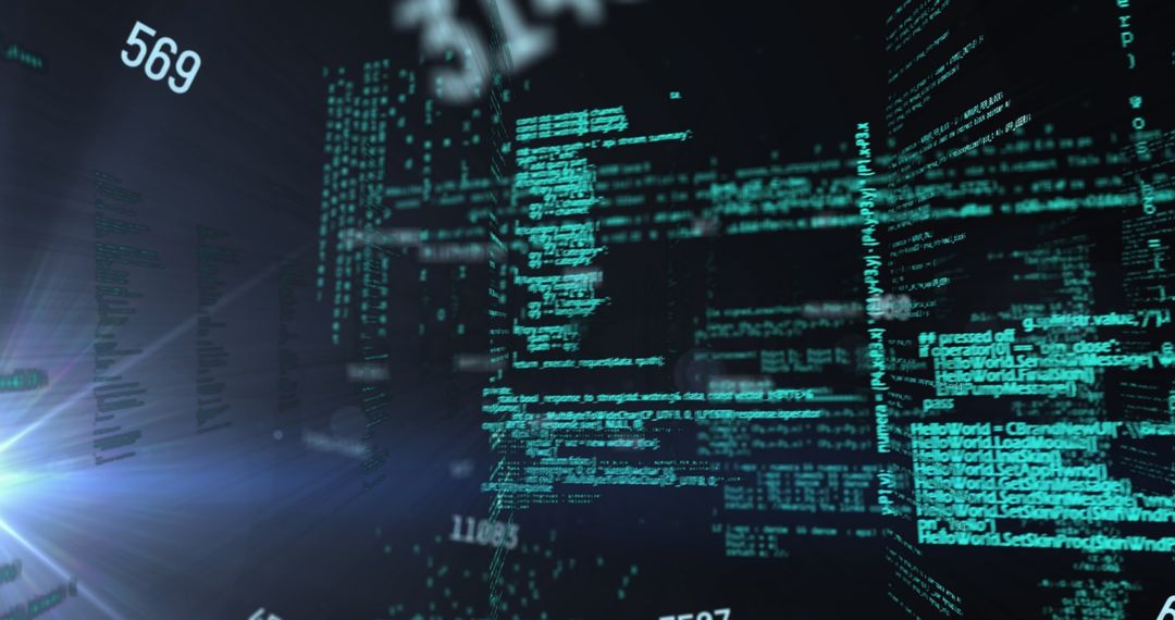 Futuristic Digital Data and Numbers on Dark Background