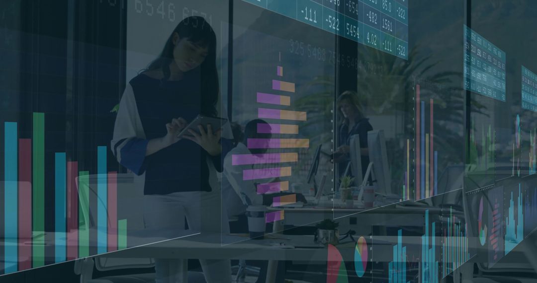 Modern Office: Professional Analyzing Data on Tablet with Graphs