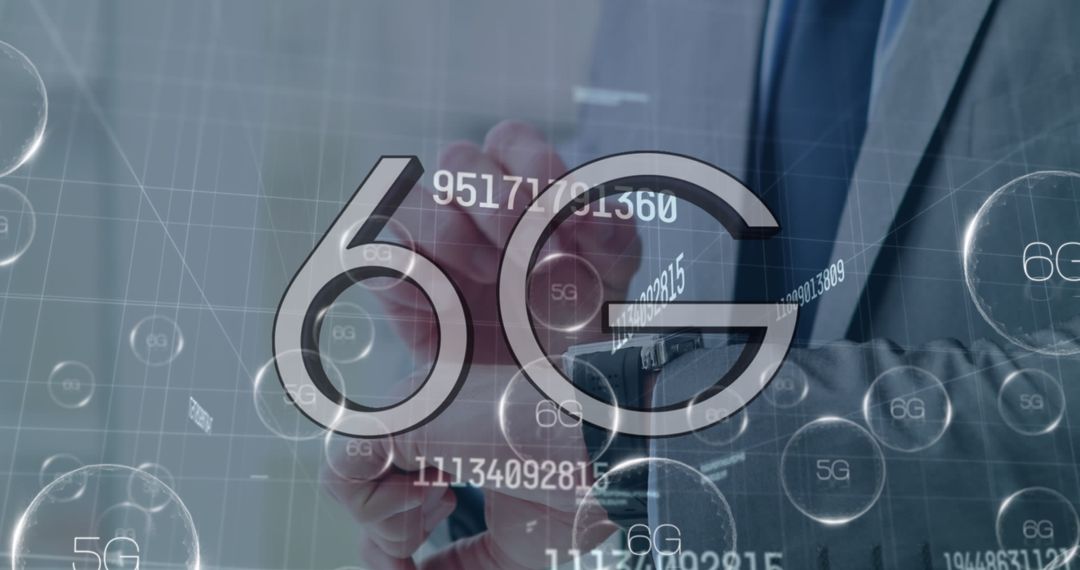 Businessman Analyzing 6G Technology with Smartwatch Interface