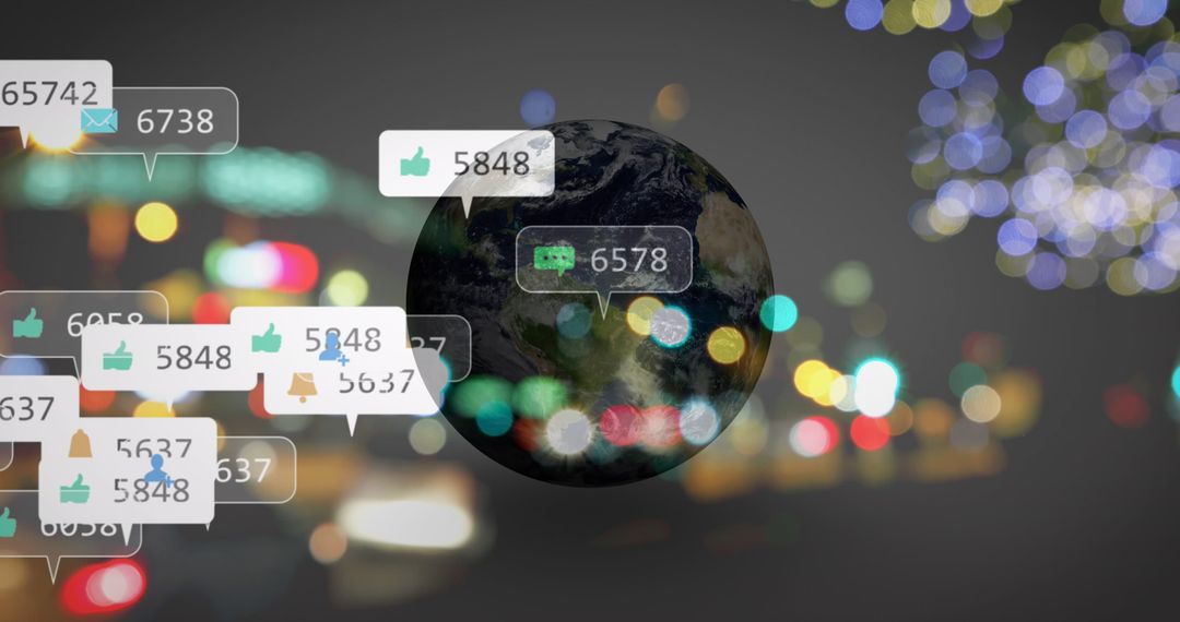 Global Digital Connectivity with Social Media Icons Surrounding Earth