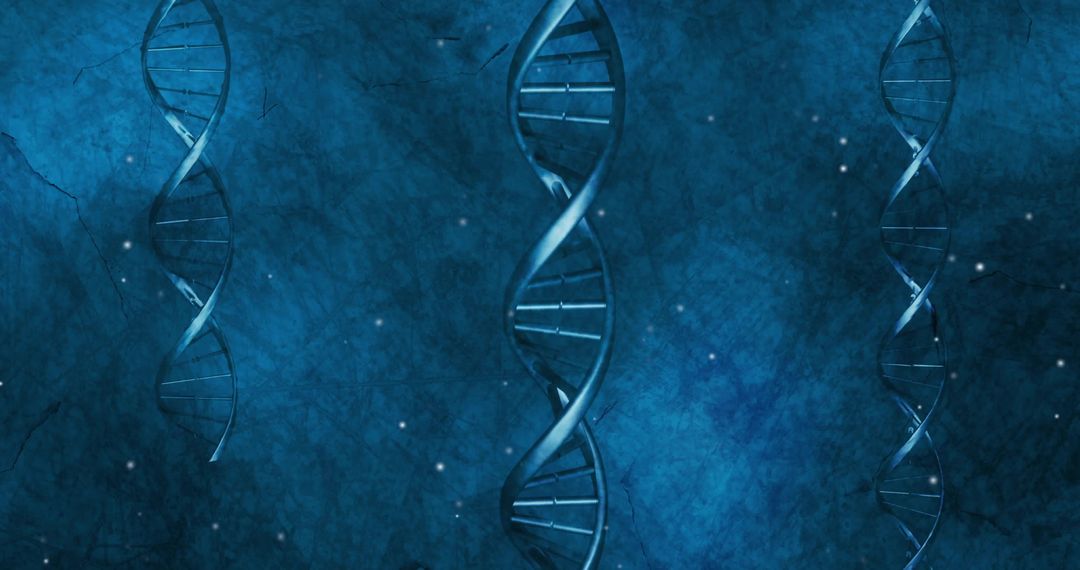 Glowing DNA Strands with Digital Connections on Blue Background