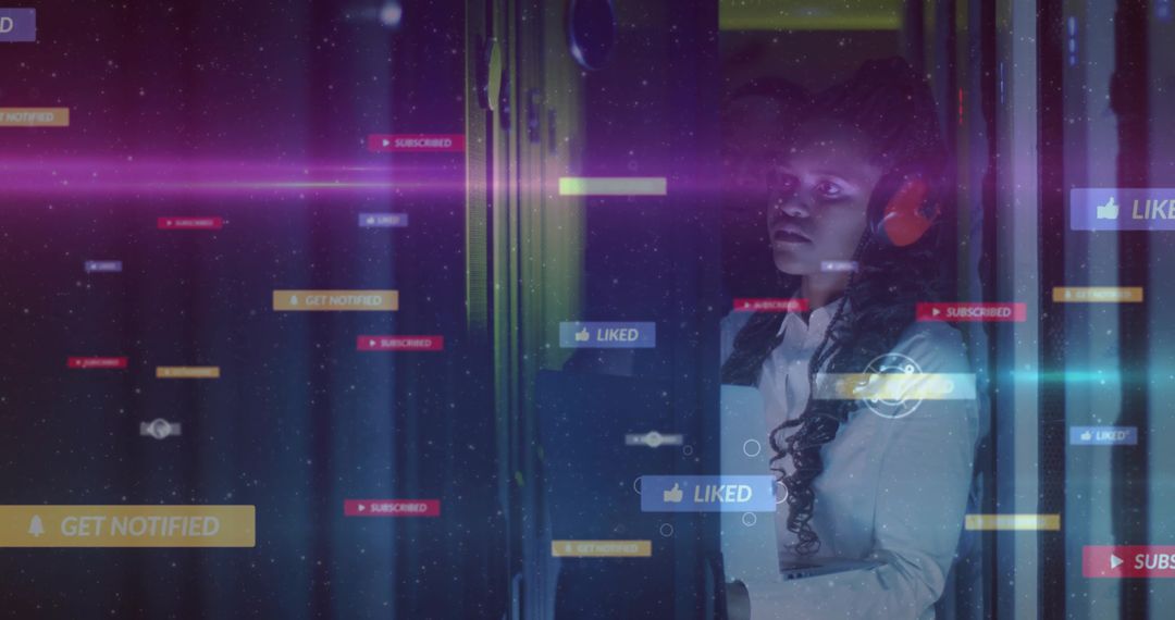 Futuristic IT Professional with Mixed Reality Notifications