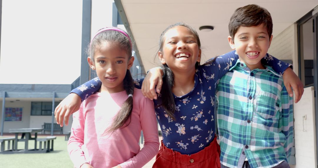 Happy Children Smiling and Walking During School Recess