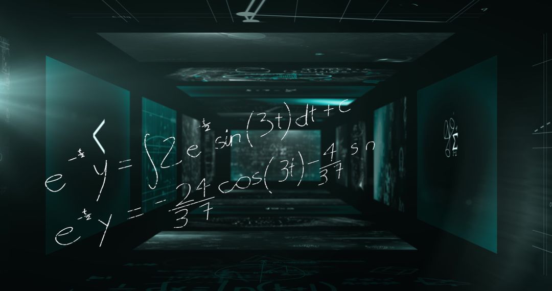 Futuristic Digital Tunnel with Floating Mathematical Equations