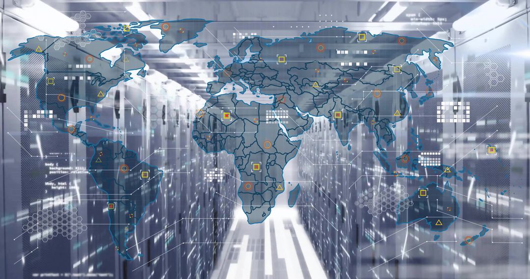 World Map Overlay in Data Center with Server Racks