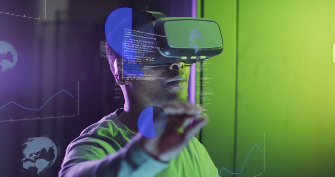 African American IT Professional Using Virtual Reality for Data Analysis