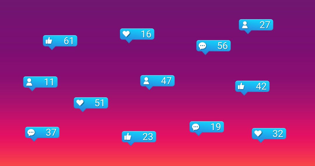 Social Media Interaction Icons Spread on Gradient Background