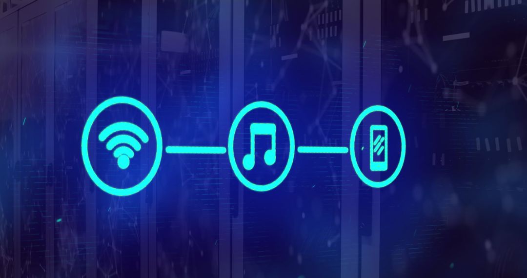 Connected Media Icons Over Digital Communication Network