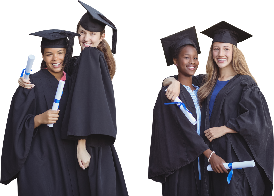 Portrait of graduation friends in mortarboard holding transparent degree certificates - Download Free Stock Images Pikwizard.com