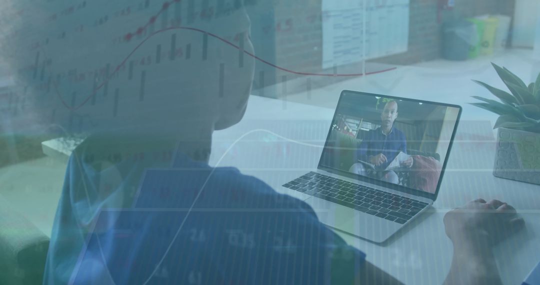 Business Colleagues Video Conferencing with Graphs Overlay