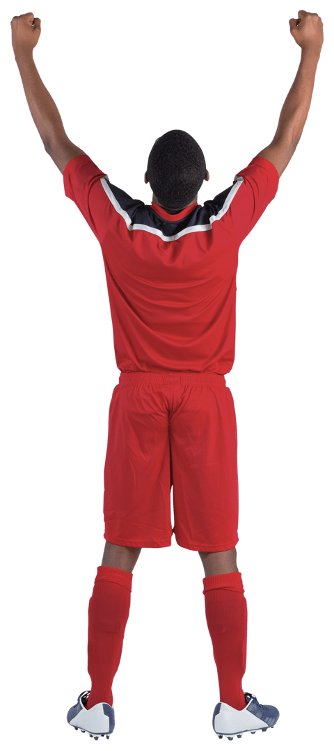 Transparent Soccer Player Cheering Victory in Red Uniform