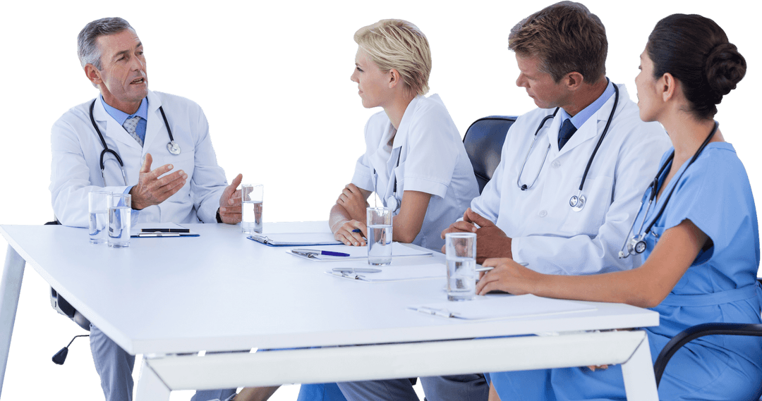 Transparent Medical Team Discussing Important Case Decisions