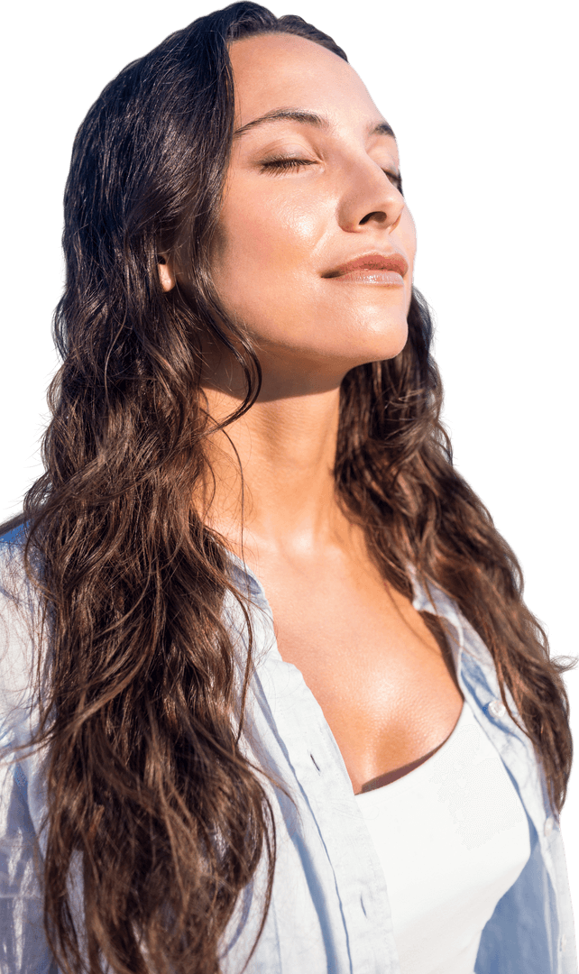 Relaxed Caucasian Woman Enjoying Summer Under Sunshine