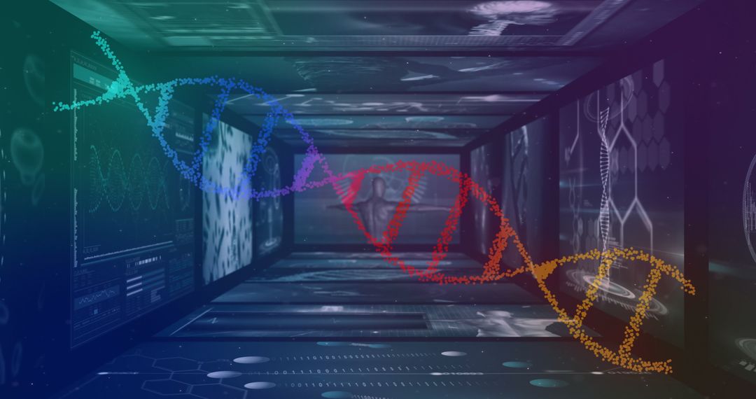 Digital DNA Strand with Futuristic Genetic Analysis Display