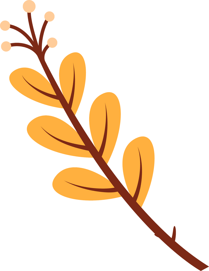 Minimalistic Botanical Branch with Yellow-Orange Leaves on Transparent