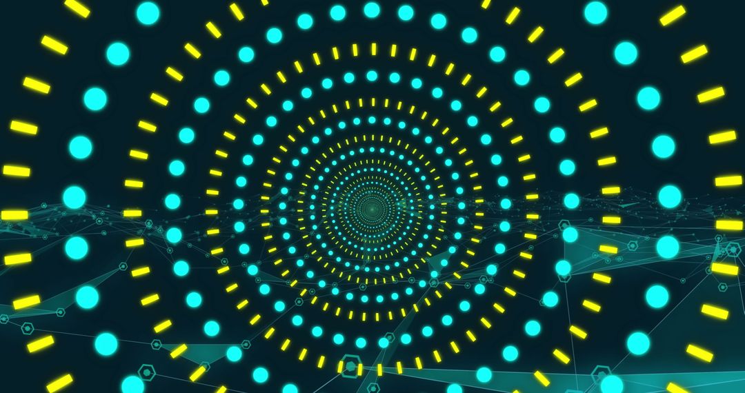 Hypnotic Neon Cyberspace Tunnel with Vibrant Shapes