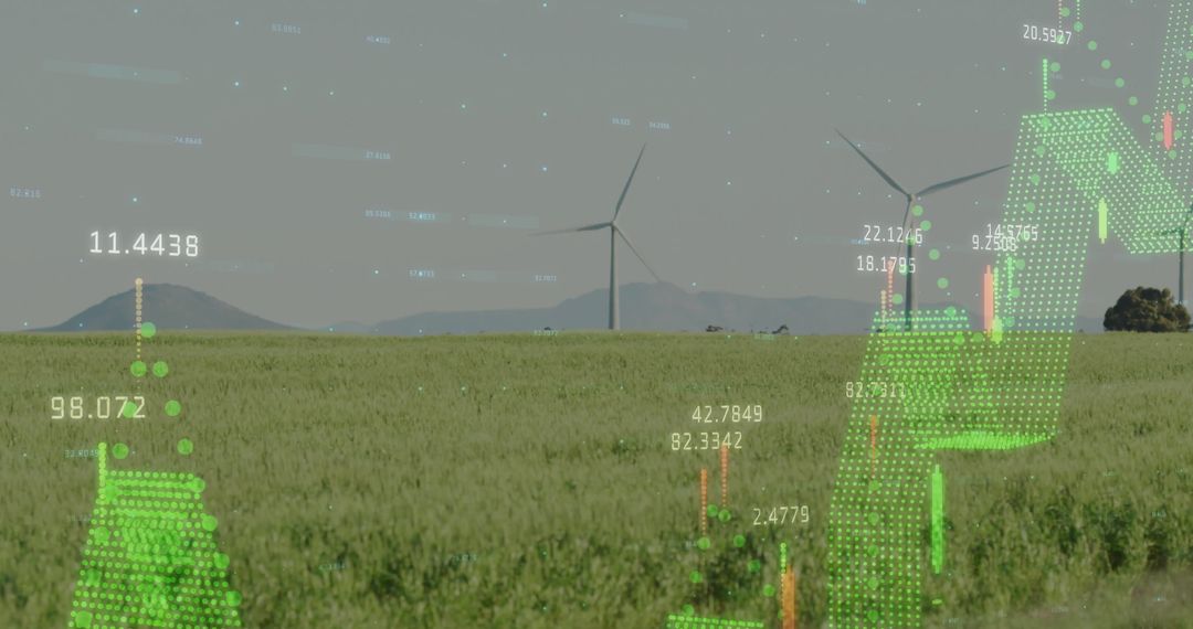 Wind Turbines in Cropland with Green Data Overlay