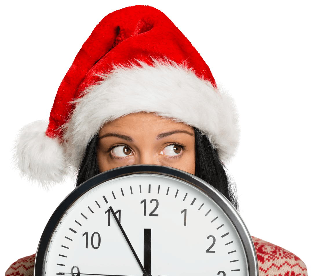 Transparent Clock and Holiday Santa Hat Countdown Concept