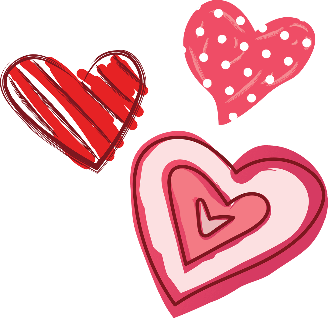 Creative Red Heart Designs on Transparent Background for Love Theme