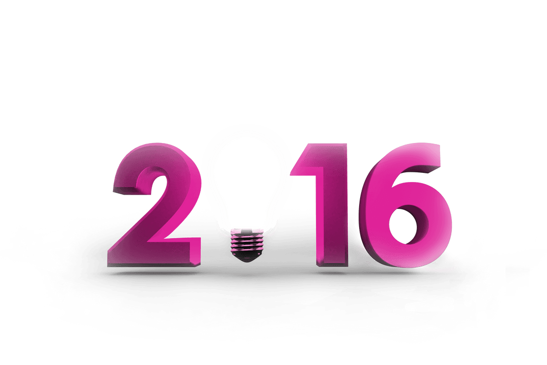 Pink 2016 Number with Lit Light Bulb on Transparent Background