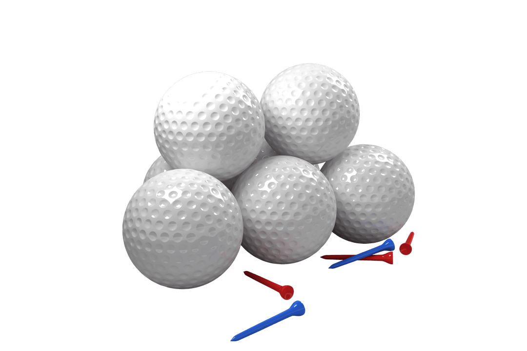 Transparent Golf Balls Stacked with Red and Blue Tees