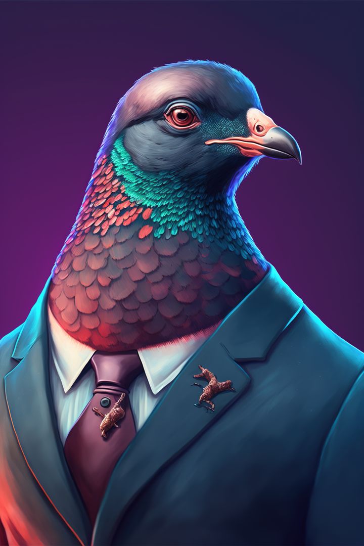 Pigeon with suit and purple tie on purple background, created using generative ai technology - Free Images, Stock Photos and Pictures on Pikwizard.com