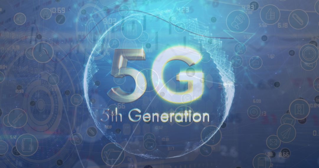 5G Technology with Digital Interface and Data Icons