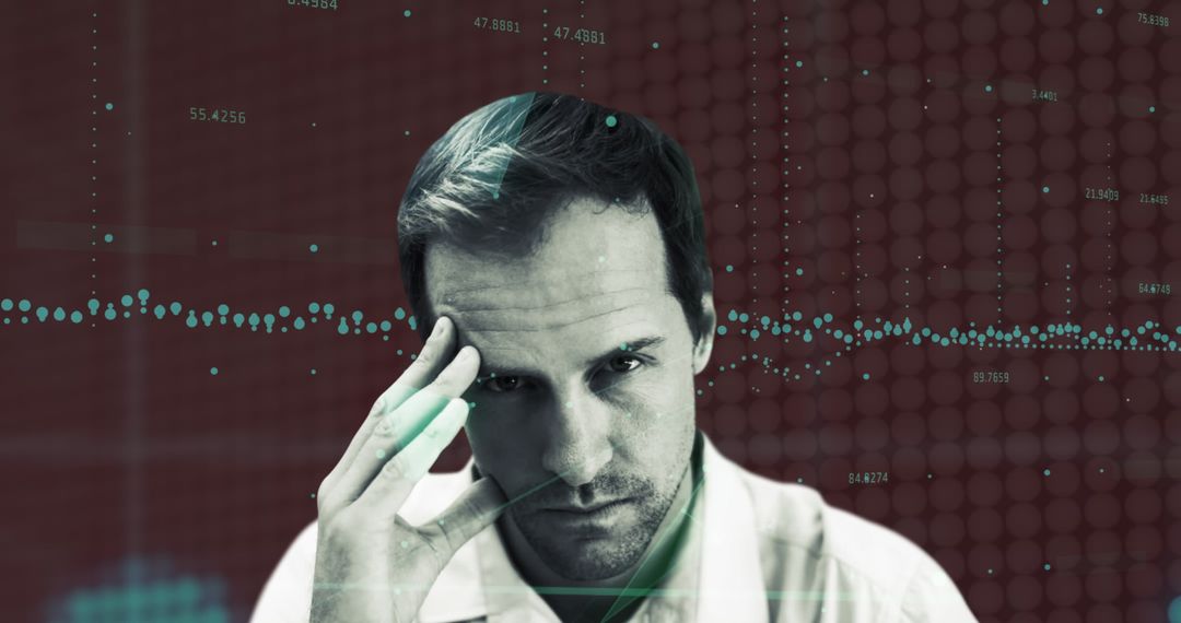 Man in Digital Data Analytics Interface Visualizing Trends