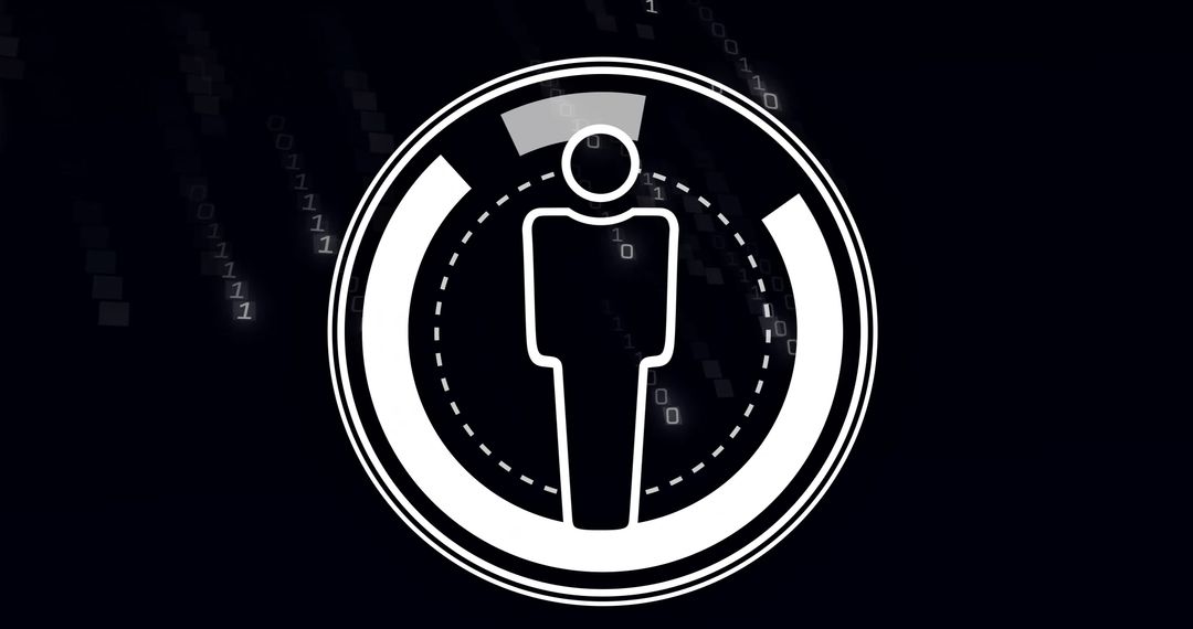 Digital Human Icon over Binary Code Interface Background