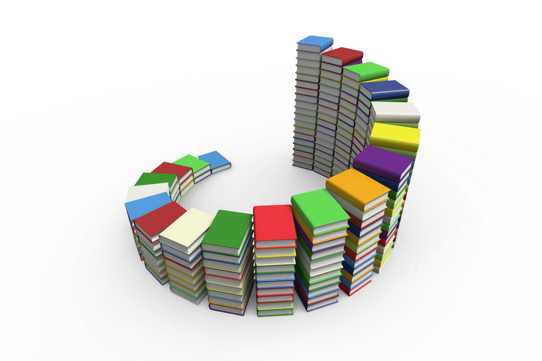 Twisted Stack of Colorful Books on Transparent Background