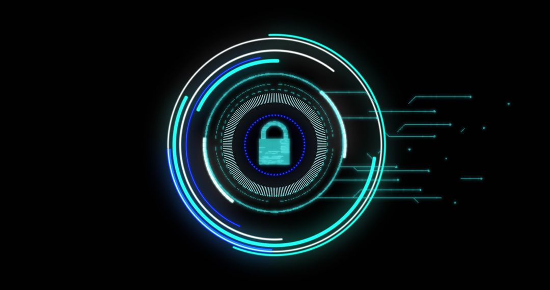 Cybersecurity Padlock in Neon Scan Interface