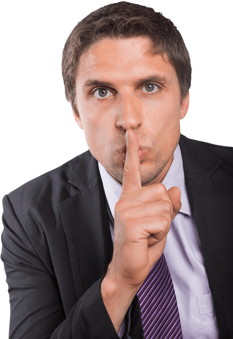 Transparent Businessman With Finger on Lips for Secrecy Concept