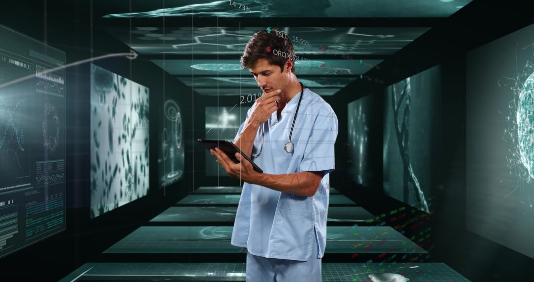 Doctor Analyzing Digital Data in Virtual Healthcare Setting