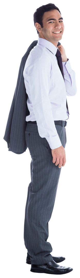 Asian Businessman Holding Jacket Smiling Transparent Background