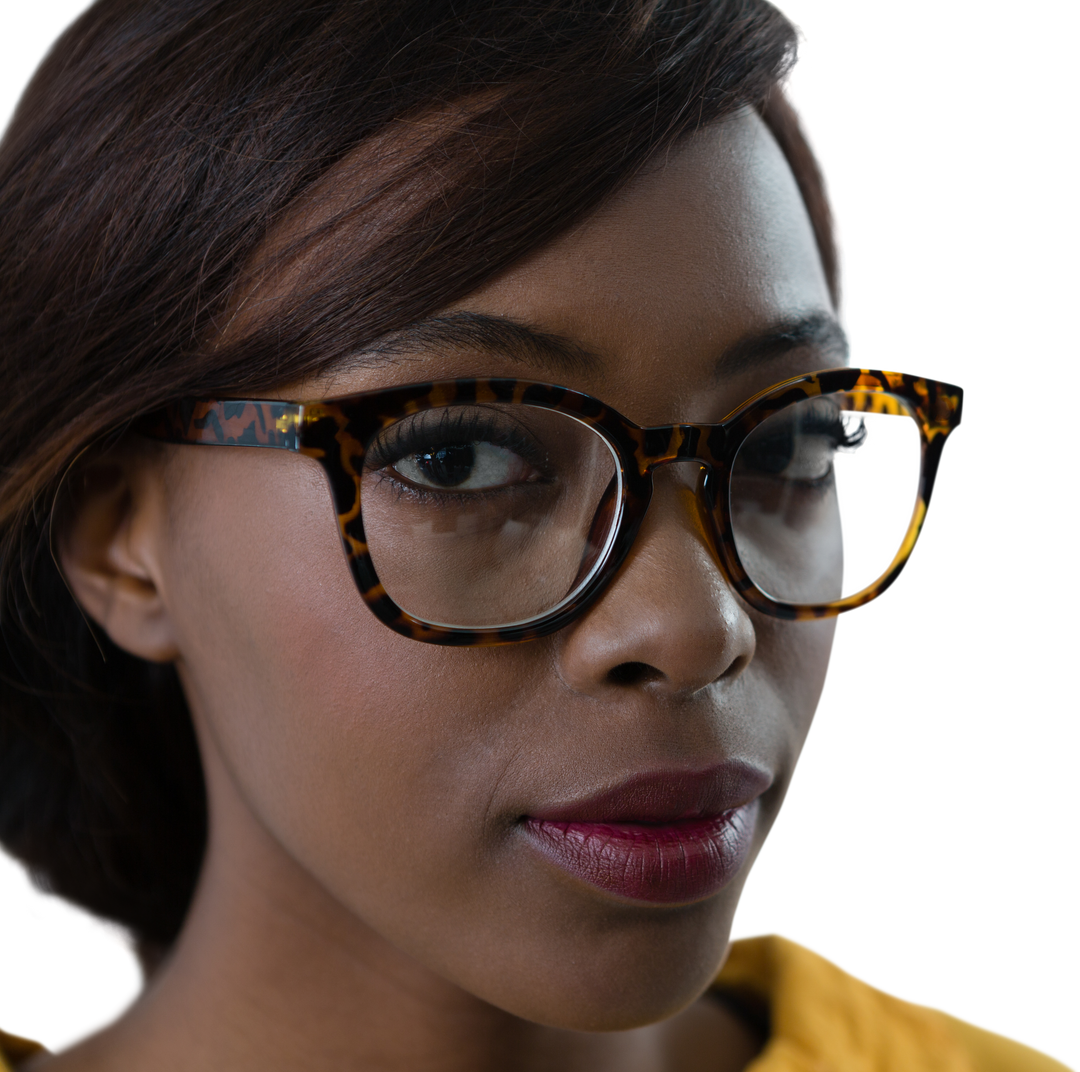 Close-up Portrait of Woman with Stylish Glasses on Transparent Background - Download Free Stock Images Pikwizard.com