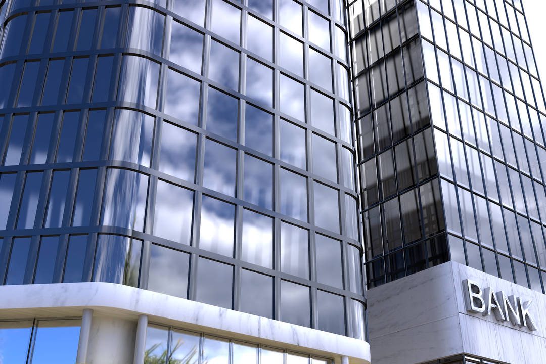 Low Angle View of Transparent Modern Bank Building Against Blue Sky - Download Free Stock Images Pikwizard.com