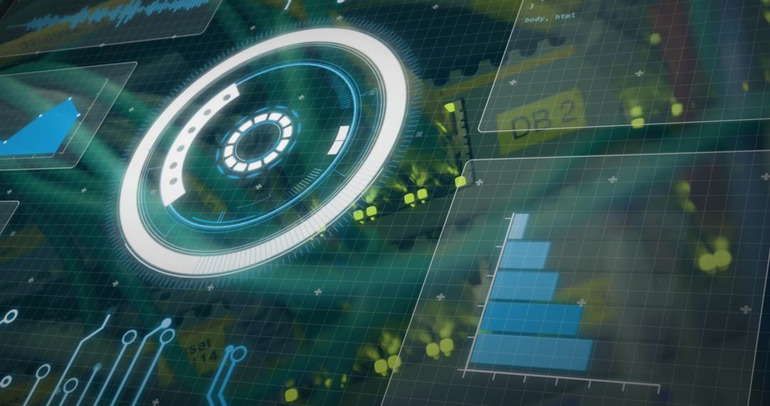 Digital Data Analytics Interface with Charts and Graphs