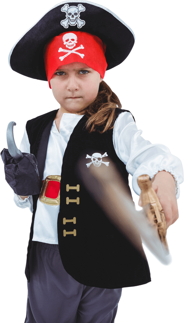 Transparent Girl Pretending as Fierce Pirate with Toy Sword