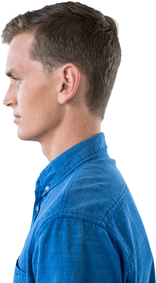 Transparent Side Profile of Young Man in Blue Shirt